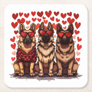 Dessous De Verre Carré Chiens de berger allemand pour la Saint-Valentin