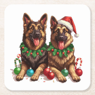 Dessous De Verre Carré Chiens de berger allemands de Noël