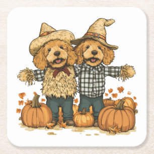 Dessous De Verre Carré Chiens de Goldendoodle de la récolte d'automne
