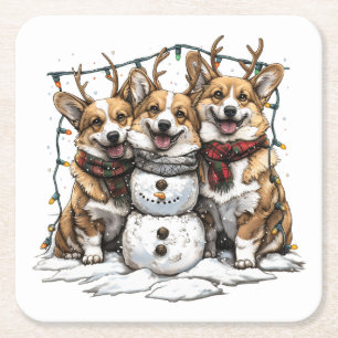 Dessous De Verre Carré Chiens de Noël Chiens de neige