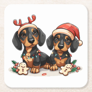 Dessous De Verre Carré Chiens de Noël Dachshund