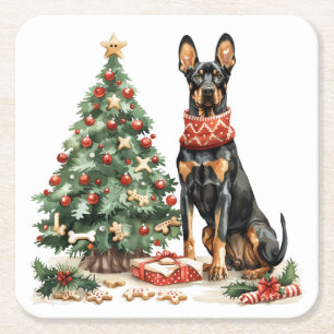Dessous De Verre Carré Chiens de Noël Dobermann