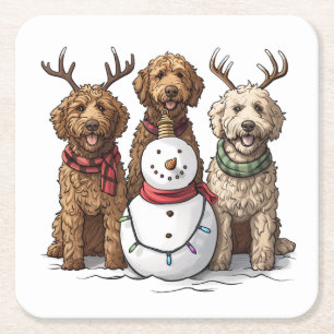 Dessous De Verre Carré Chiens de Noël Goldendoodle