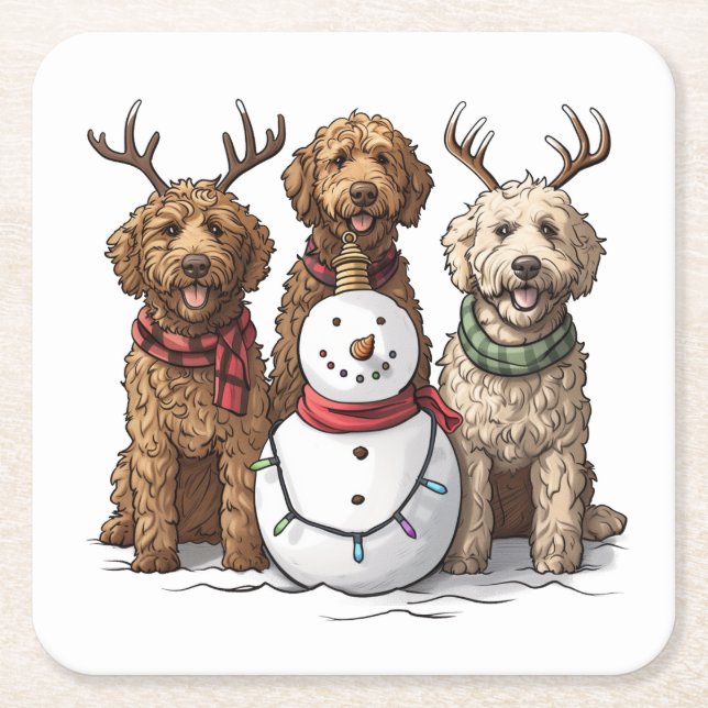 Dessous De Verre Carré Chiens de Noël Goldendoodle (Devant)
