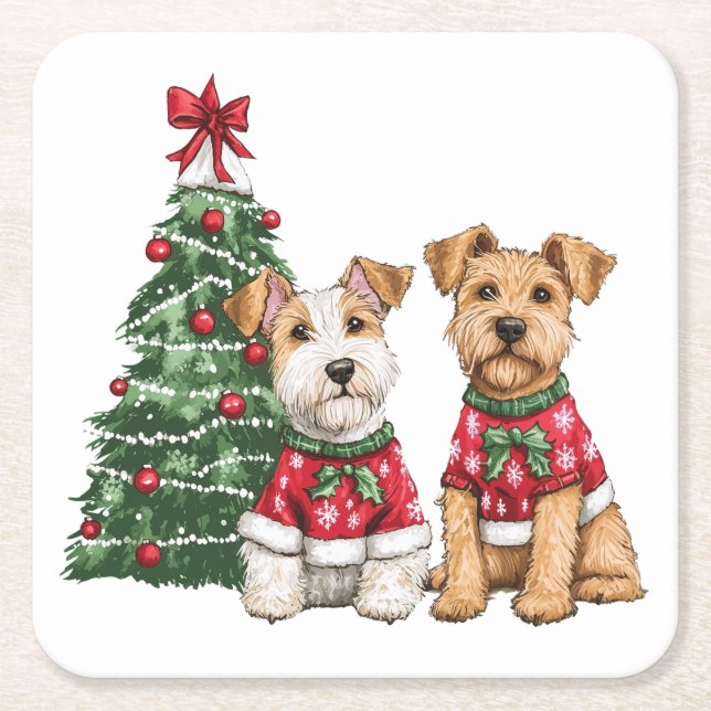 Dessous De Verre Carré Chiens de Noël Welsh Wire Fox Terrier (Devant)