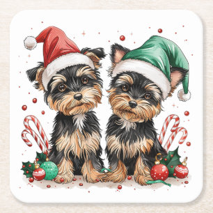 Dessous De Verre Carré Chiens de Noël Yorkshire Terrier