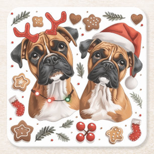 Dessous De Verre Carré Chiens en boîte de Noël