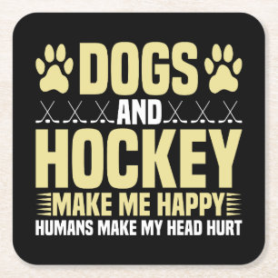 Dessous De Verre Carré Chiens et hockey me rendent heureux