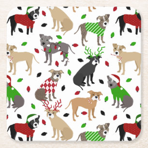 Dessous De Verre Carré Chiens Pitbull de Noël