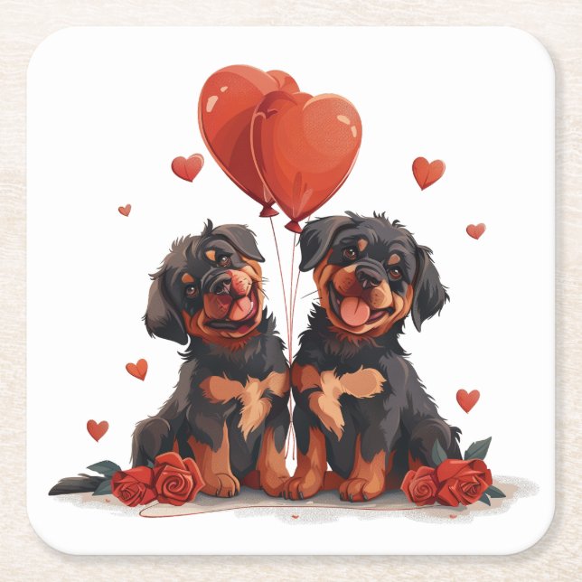 Dessous De Verre Carré Chiens rotules de la Saint-Valentin (Devant)