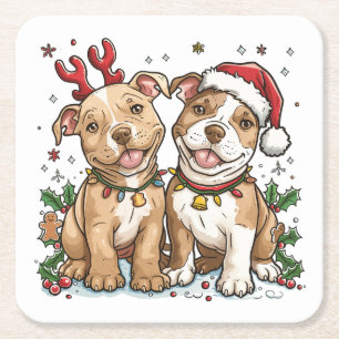 Dessous De Verre Carré Chiens taureaux de Noël Pit