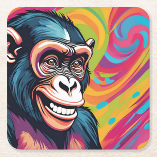 Dessous De Verre Carré Chimpanzé fou mignon