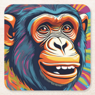 Dessous De Verre Carré Chimpanzé fou mignon