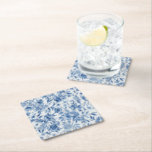 Dessous De Verre Carré Chinoiserie Bleue Aquarelle Floral Botanique