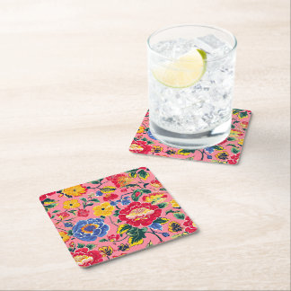 Dessous De Verre Carré Chinoiserie Florale Rose Clair
