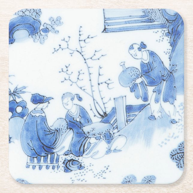 Dessous De Verre Carré Chinoiserie Repro Delft Tile Bleue (Devant)