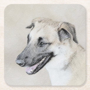 Dessous De Verre Carré Chinook (oreilles d'hélicoptère) Peinture - Chien