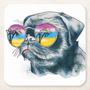 Dessous De Verre Carré Chiot tropical d'aquarelle