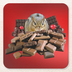 Dessous De Verre Carré Chipmunk au chocolat de la Saint-Valentin