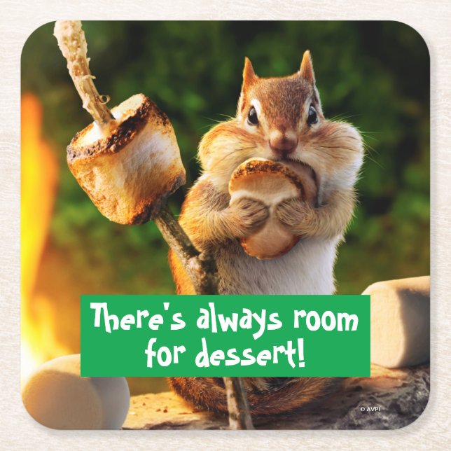 Dessous De Verre Carré Chipmunk Mangant Marshmallow (Devant)