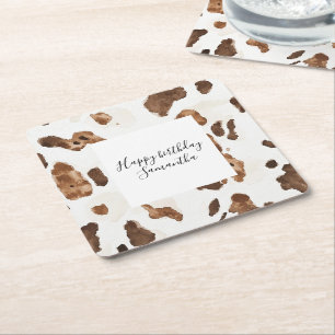 Dessous De Verre Carré Chocolat Brown crémeux Vache Imprimer Animal Anniv