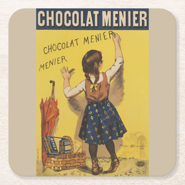 Dessous De Verre Carré Chocolat Menier Petite fille Mur écriture (Devant)
