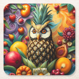 Dessous De Verre Carré Chouette d'ananas serène mignonne Imaginaire