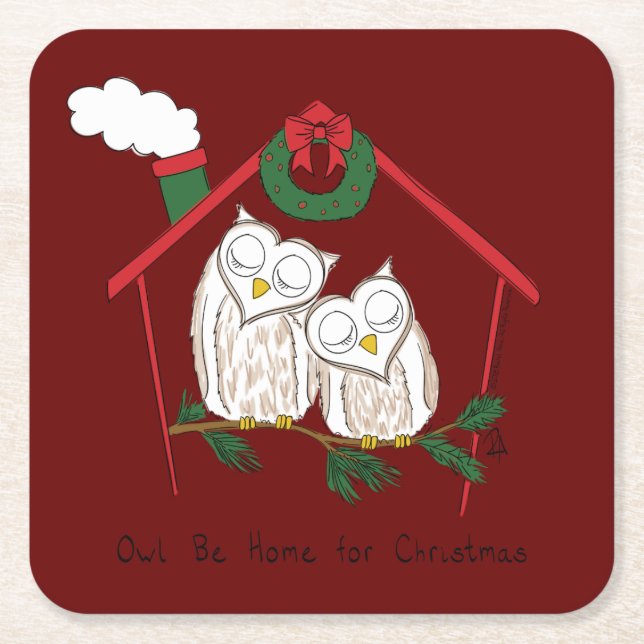 Dessous De Verre Carré Chouette de Noël Be Accueil mignonne (Devant)