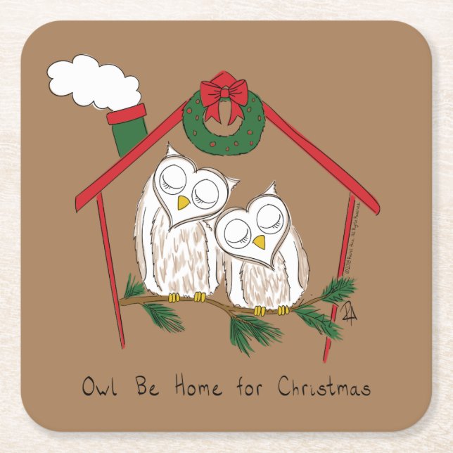 Dessous De Verre Carré Chouette Noël Mignonne Vacances amusantes (Devant)