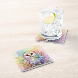 Dessous De Verre Carré Chouettes d'oiseaux arc-en-ciel 2