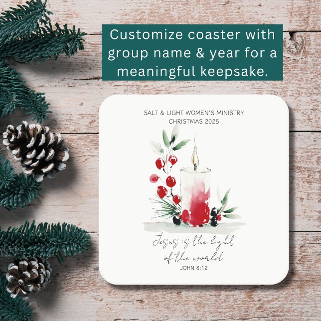 Dessous De Verre Carré Christian Christmas Scripture Stylish Custom Event (Meaningful décor for tables and takeaways. Jesus is the light of the world John 8:12.)