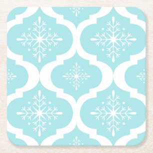 Dessous De Verre Carré Christmas Aqua Blue Snowflakes Lattice Motif