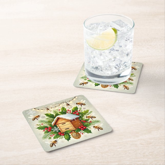 Dessous De Verre Carré Christmas Beekeeping (En situation)