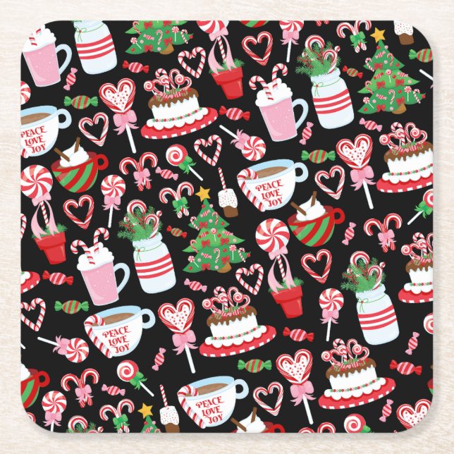 Dessous De Verre Carré Christmas Candy Cane Sweets Pattern (Devant)