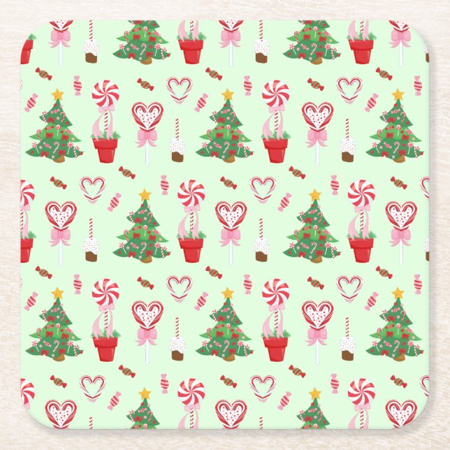 Dessous De Verre Carré Christmas Candy Trees Pattern (Devant)