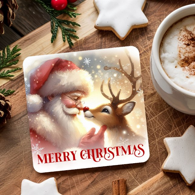 Dessous De Verre Carré Christmas Paper Coasters Santa Claus and Rudolph (Christmas Paper Coasters with Santa Claus and Rudolph)