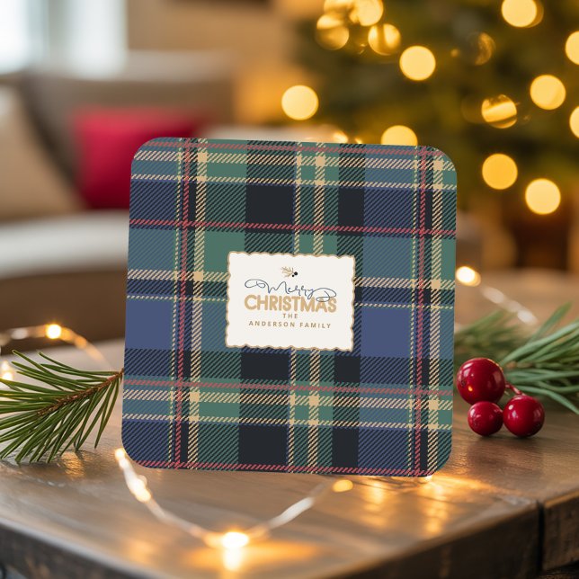 Dessous De Verre Carré Christmas Tartan Navy Blue Green ID1141B (Créateur téléchargé)