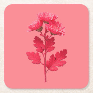 Dessous De Verre Carré Chrysanthème rose