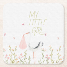 Cigogne à l'aquarelle douce - "Ma petite fille" Bé