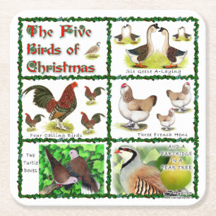 Dessous De Verre Carré Cinq oiseaux de Noël