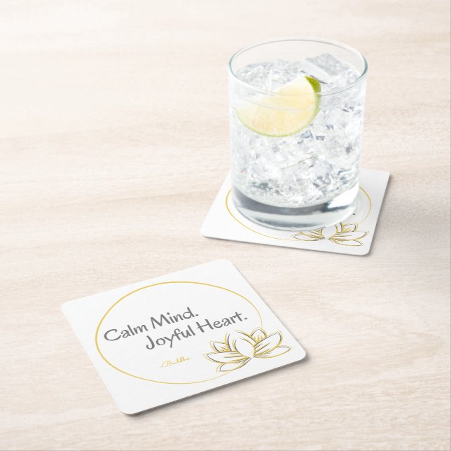 Dessous De Verre Carré Citation de Bouddha Coeur joyeux et calme (En situation)