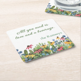 Dessous De Verre Carré Citation d'Humour, Fleurs sauvages aquarelle