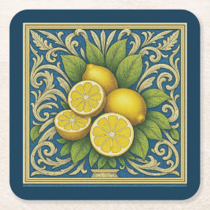 Dessous De Verre Carré Citron Amalfi Bleu Méditerranée Art Nouveau