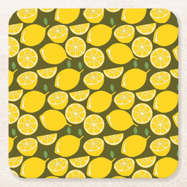 Dessous De Verre Carré Citron Jaune Moderne Amusant mignon (Devant)