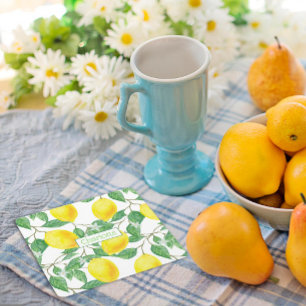Dessous De Verre Carré Citron motif nom personnalisé jaune