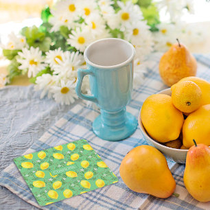 Dessous De Verre Carré Citron motif nom personnalisé jaune vert