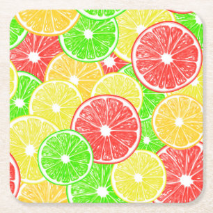 Dessous De Verre Carré Citron, orange, pamplemousse et tranches de citron
