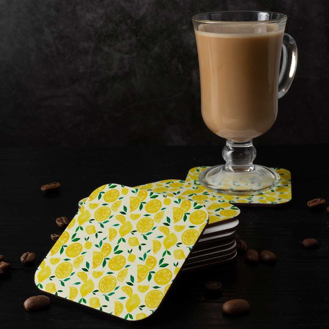 Dessous De Verre Carré citrons d'aquarelle - jaune et vert (Créateur téléchargé)