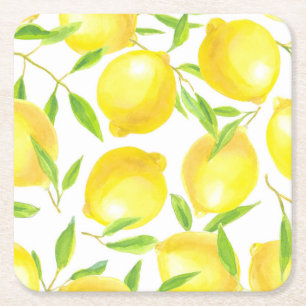 Dessous De Verre Carré Citrons et motif feuille