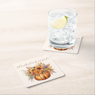 Dessous De Verre Carré Citrouille avec Fleurs-Gentils & Gratuits-